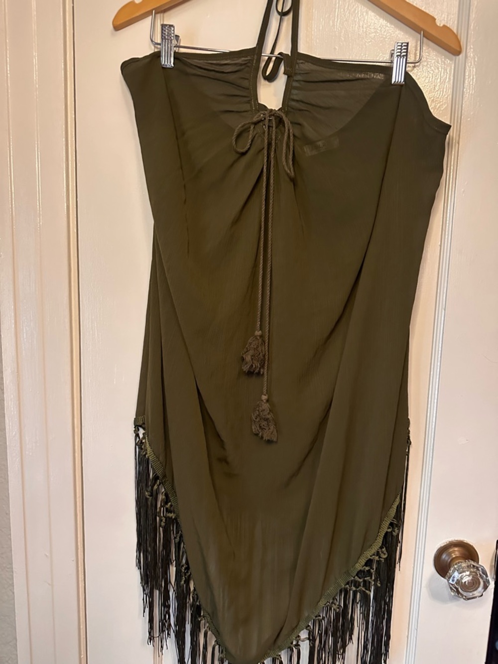 Olive Green Fringe Halter Swim cover up Dress / Tunic